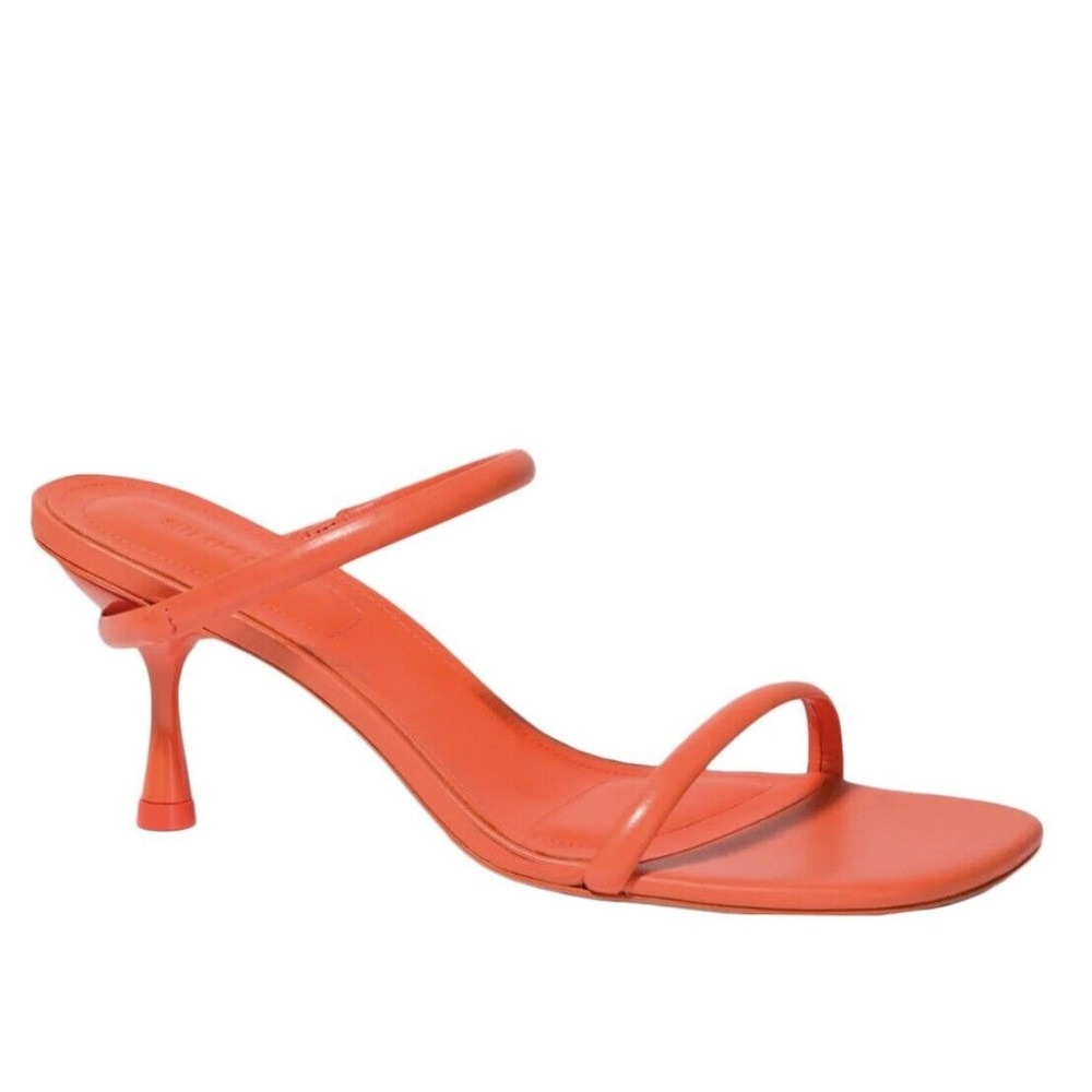 Simkhai Siren Low Leather Heels Sz 41/10‎ Flame Orange Open Toe Spring Slip-on